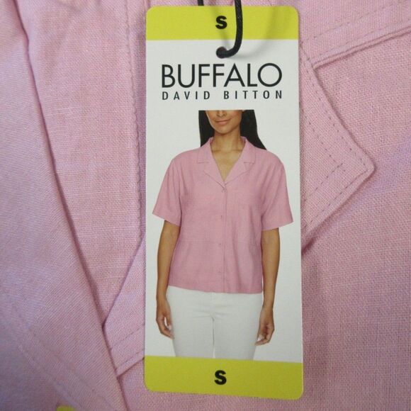 BUFFALO DAVID BITTON Linen Blend Button Front Shirt S 4-6 Fidji Pink Blouse NWT - Picture 3 of 9